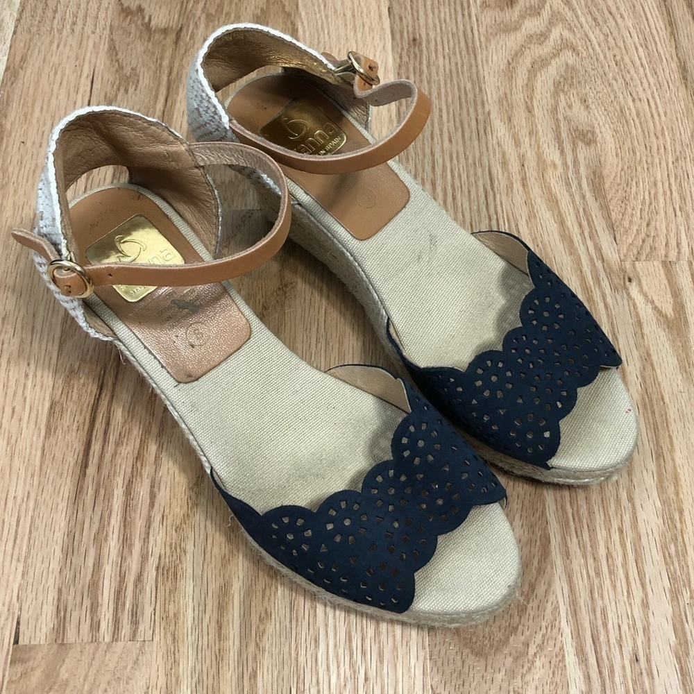 Kanna Made in Spain Blue Espadrille Sandals Sz 8 Wedge Women’s Shoes Open Toe